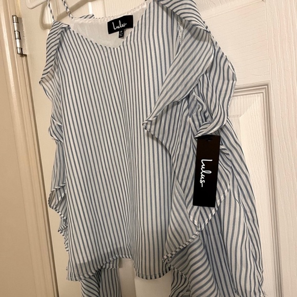 Del Sur Blue Striped Off-the-Shoulder Top - Picture 4 of 5